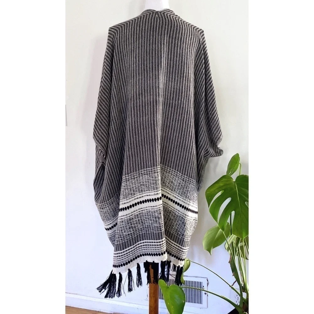 NWT LOFT Oversized Fringe Striped Poncho Wrap OS​​​​​​​